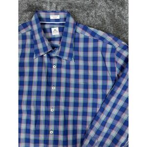 Peter Millar Contemporary Fit Plaid Button Down Shirt Size XXL Blue Green Red